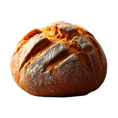 A raw ball of handmade pizza dough with cracked surface and flour coating, surrounded by airborne flour particles captured in motion