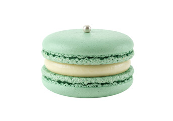Isolated pistachio macaroon with cream and shiny candy decoration deliciousness sweet treat