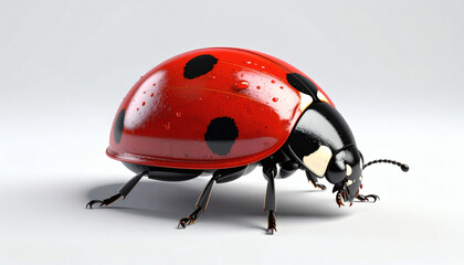 Obraz premium Realistic 3D ladybug icon on white background, detailed shell and legs, lifelike insect design, high-quality 3D rendering, minimalistic natural design element