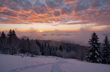Fototapeta premium winter sunset in the mountains