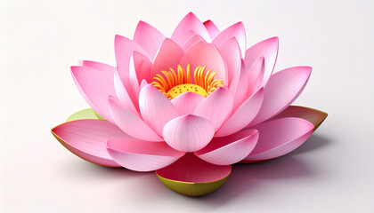 Realistic 3D lotus flower icon on white background, detailed petals and stem, lifelike aquatic flower, high-quality 3D rendering, minimalistic botanical design element