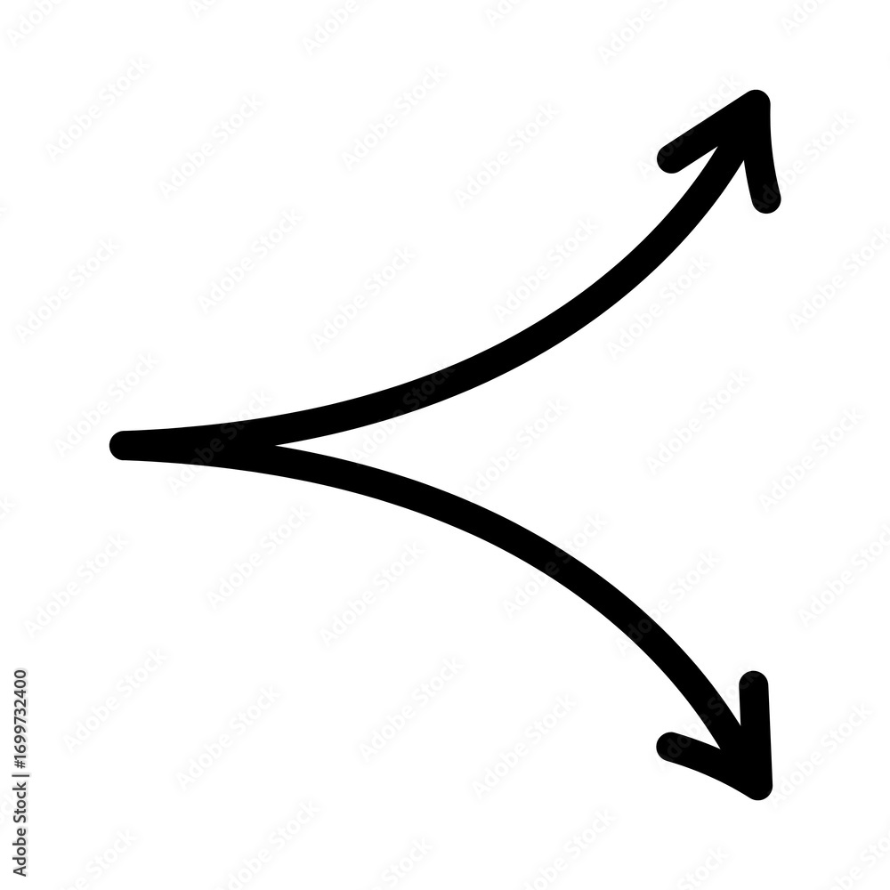Poster abstract solid black sketch of a forked road with two arrows pointing in different directions, repre