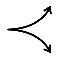Fototapeta premium Abstract solid black sketch of a forked road with two arrows pointing in different directions, representing divergence and strategy