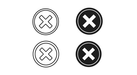 Four circular icons featuring a white 'X' symbol, two outlined and two filled with black.
