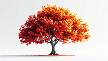 Realistic 3D maple tree icon on white background, detailed leaves and trunk, lifelike deciduous tree, high-quality 3D rendering, minimalistic botanical design element