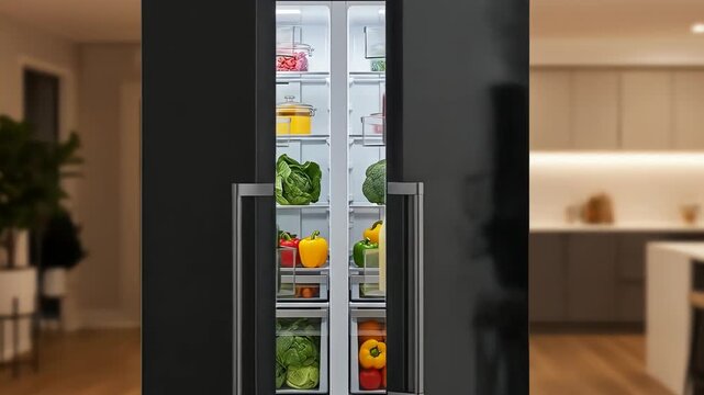 Organized Modern Refrigerator Interior Brightly Lit