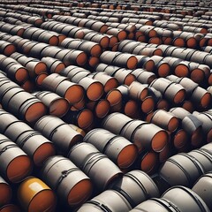 Stacked metal drums create an industrial pattern with repetitive forms