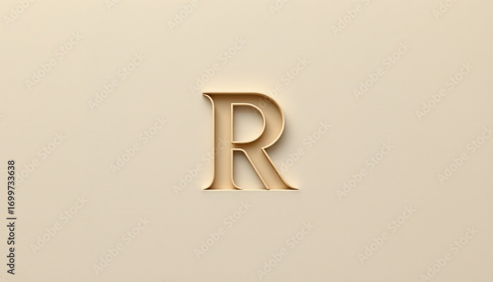 Aufkleber Elegant Golden Letter R on Soft Cream Background with Subtle Texture for Branding and Design Purposes