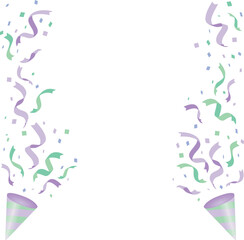 This party cracker set is perfect for a festive celebration. It contains confetti, ribbons, and paper tape, purple, green, mint green. / パーティークラッカーセット にぎやか お祝い 楽しい 華やか 紙吹雪 リボン 紙テープ 紫 ミントグリーン