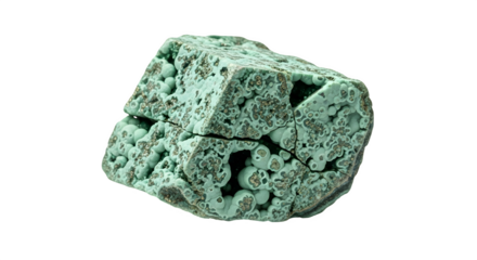 A piece of green mineral isolated on transparent background, showcasing its unique texture and color, perfect for geological studies and mineral collections