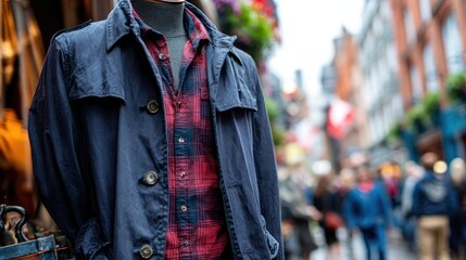 Naklejka premium Clothes display in urban setting