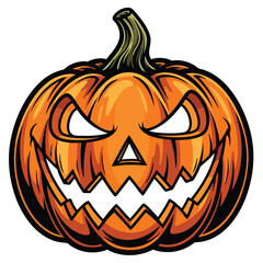 An evil grinning Jackolantern cartoon with a scary carved face for Halloween.