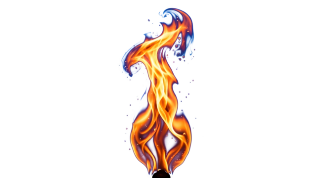 A vibrant flame with a blend of orange and blue hues isolated on transparent background, symbolizing energy, passion, and the transformative power of fire - Powered by Adobe