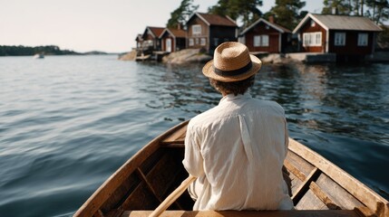 Tourist Enjoying Boat Ride Through Stockholm Archipelago
