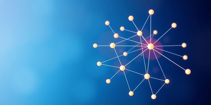 Abstract network nodes and lines forming a business graph on a blue background,  abstract background,  technology background