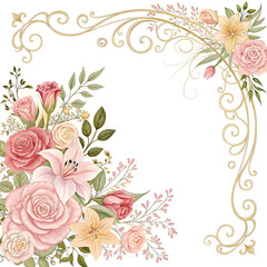beautiful hand draw floral wedding card template