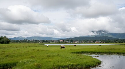 Naklejka premium landscape with clouds and mountains