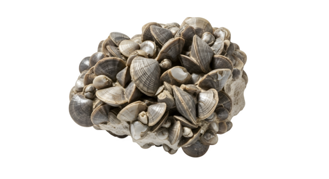 A cluster of aragonite mineral isolated on transparent background, displaying its unique crystalline structure and earthy tones, a geological specimen