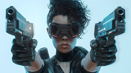 3d character in action pose with dual sci-fi guns