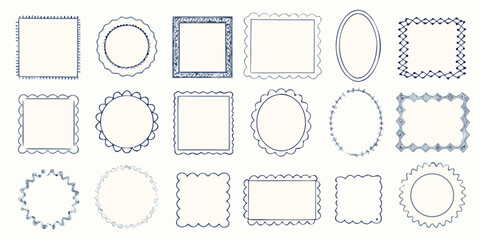 Collection of hand drawn decorative frames and borders in various shapes and styles
