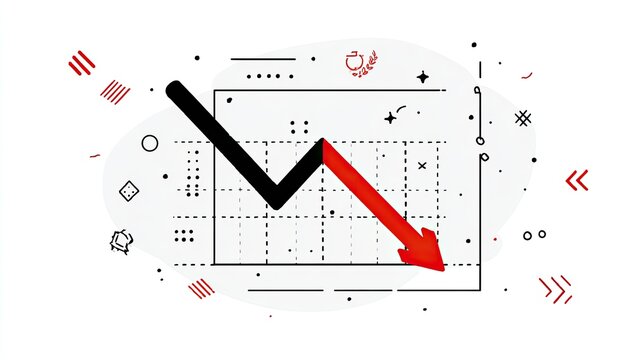 Declining graph, red arrow, negative trend