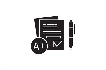 Exam Paper Icon with A Plus Grade and Pen Symbolizing Academic Success