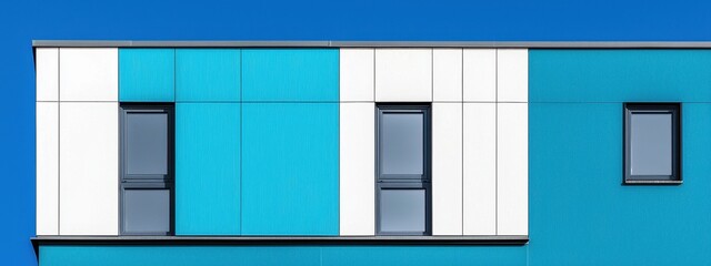 Modern Building Facade with Blue and White Color Patterns