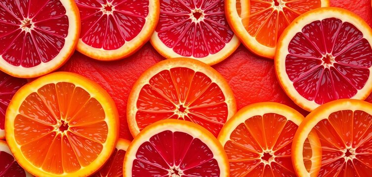 Intensely colored blood orange slices create a vibrant, textured background,   texture background,  pattern