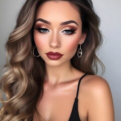 Beautiful woman with flawless makeup and elegant jewelry looking attractive