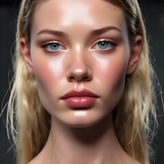 Portrait of a beautiful woman with bright blue eyes and blond hair