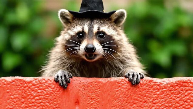 Cute raccoon wearing witch hat halloween theme autumn
