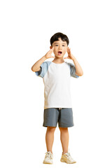 Asian kid A young boy shouts with his hands cupped around his mouth PNG