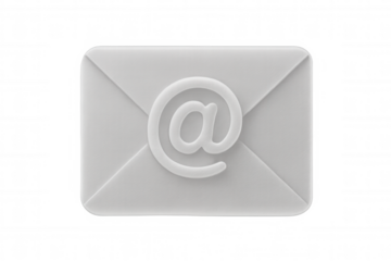 White email envelope icon featuring @ symbol, 3d rendered on transparent backdrop, representing digital communication technology