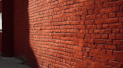 Red Brick Wall with Dramatic Light and Shadow in Urban Alley