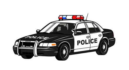 Police car illustration with siren and lights on transparent background