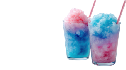 Blue and pink shaved ice drinks, transparent background