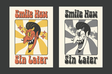 Retro Devil Cartoon Poster Smile Now Sin Later