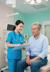 Obraz premium Doctor nurse and patient support and discussion at hospital for consulting, assistance discussion and doing meeting home