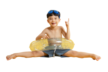Asian kid A young boy having fun with a swim ring and goggles. He is happy and enjoys summer days on PNG