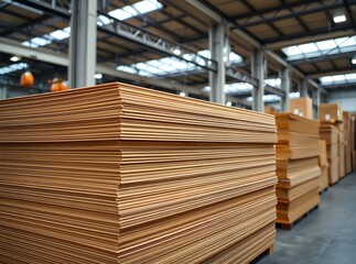 Fototapeta premium Stack of Corrugated Cardboard Sheets in Warehouse