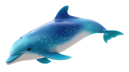 Marine mammal in the deep blue: A lifelike portrayal of a vibrant blue dolphin, gracefully gliding through an invisible aquatic environment, capturing its intelligence and playful charm.