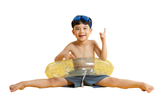 Asian kid A young boy having fun with a swim ring and goggles. He is happy and enjoys summer days on PNG