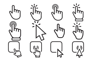 Computer click icons, mouse pointer and hand gesture design