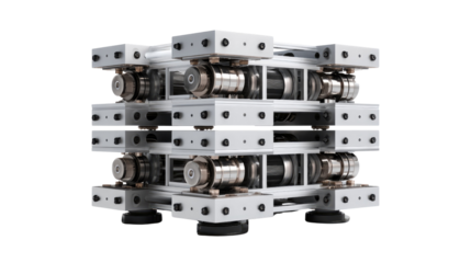 Engineering Marvel: An intricate and robust mechanical structure featuring interconnected beams and rollers. This intricate assembly is a testament to precision engineering.