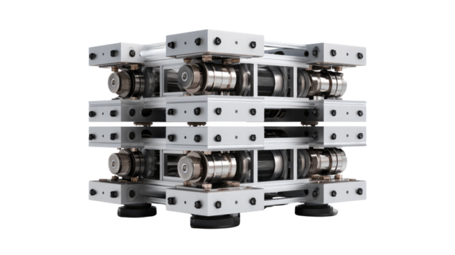 Engineering Marvel: An intricate and robust mechanical structure featuring interconnected beams and rollers. This intricate assembly is a testament to precision engineering.