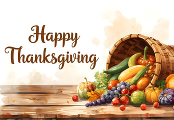 Happy Thanksgiving fruits in a basket