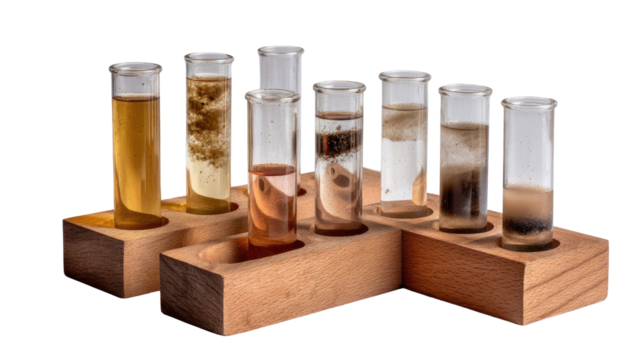 Laboratory sample vials: A collection of meticulously arranged sample vials containing varied substances, showcased within a laboratory setting, revealing a visual narrative of scientific exploration.