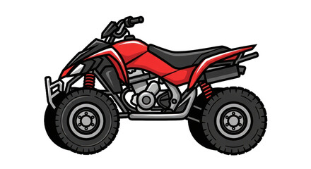 Red atv side view illustration with detailed engine and tires isolated
