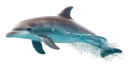 Obraz premium Graceful Dolphin in the Waves: A majestic dolphin gracefully emerges from the ocean waves, showcasing its sleek physique. A symbol of the deep blue ocean, showcasing joy and wonder.