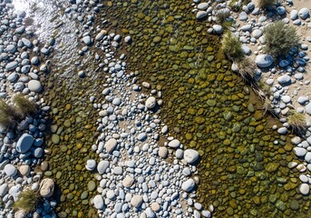 Aerial View of Polished River Stone Stream Bed